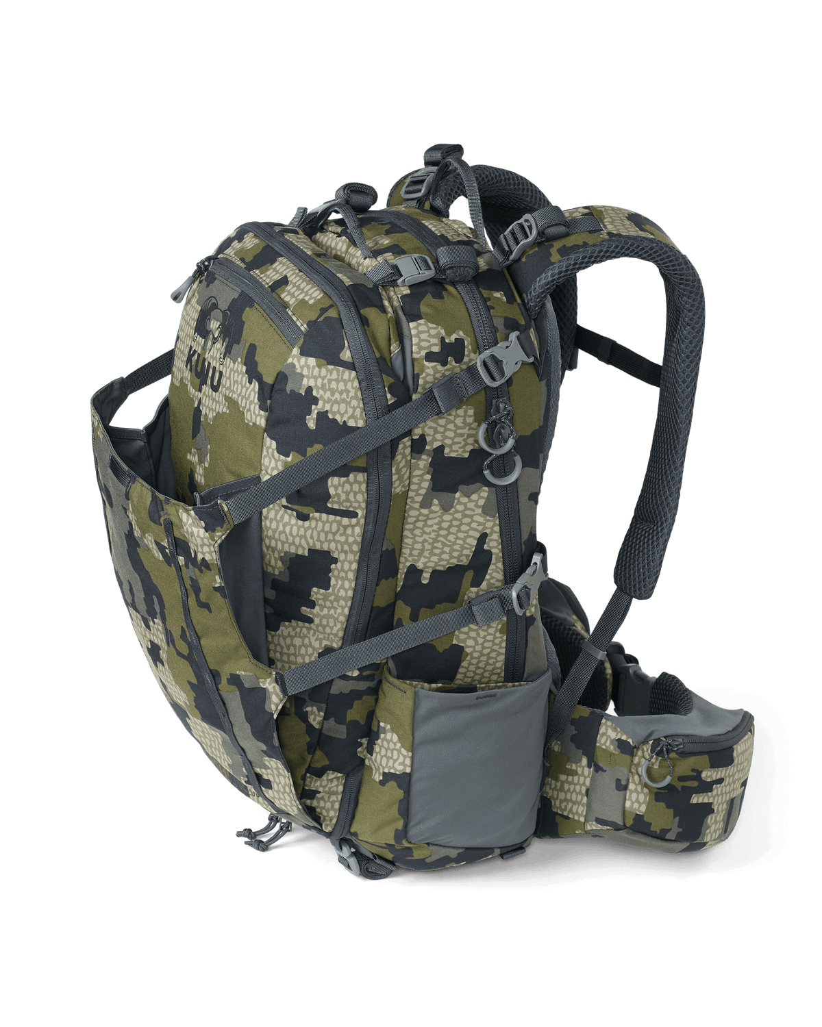 Side of Venture Divide 2000 in Verde Camouflage Highlighting Front and Side Stuffit Pockets