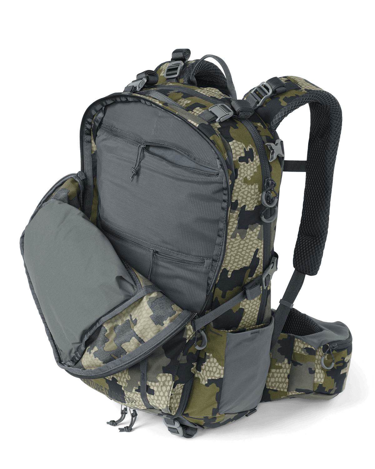 Front Interior of Divide Pocket on Venture Divide 2000 in Verde Camouflage Highlighting Mesh Zippered Storage Pockets
