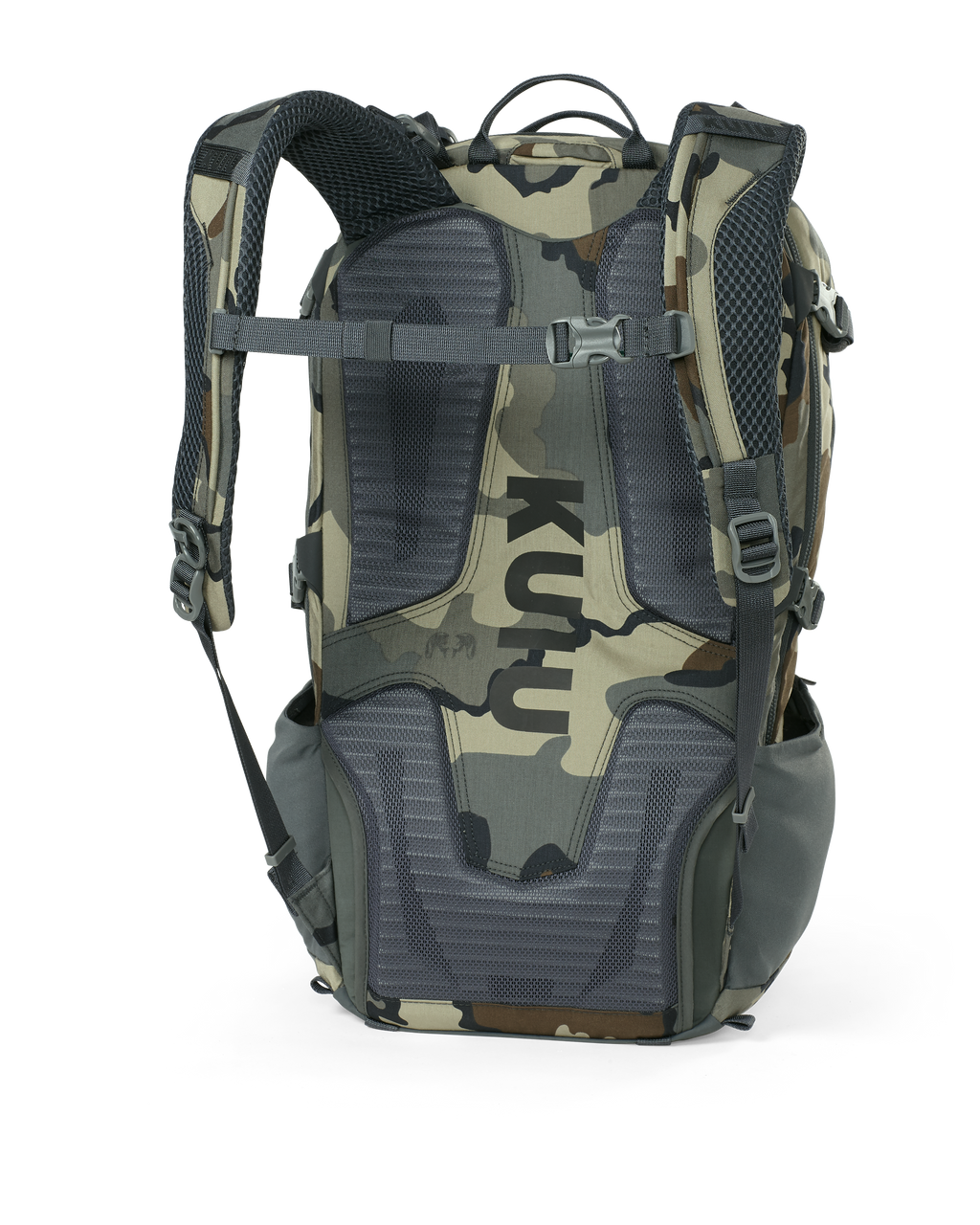 Back of Venture Divide 2000 Pack in Vias Camouflage Shown Without Hip Belt