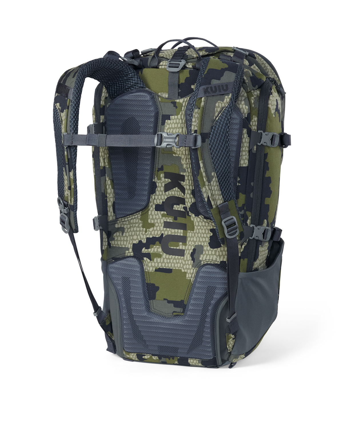 Back of Venture Divide 3000 Pack in Verde Camouflage Shown Without Hip Belt
