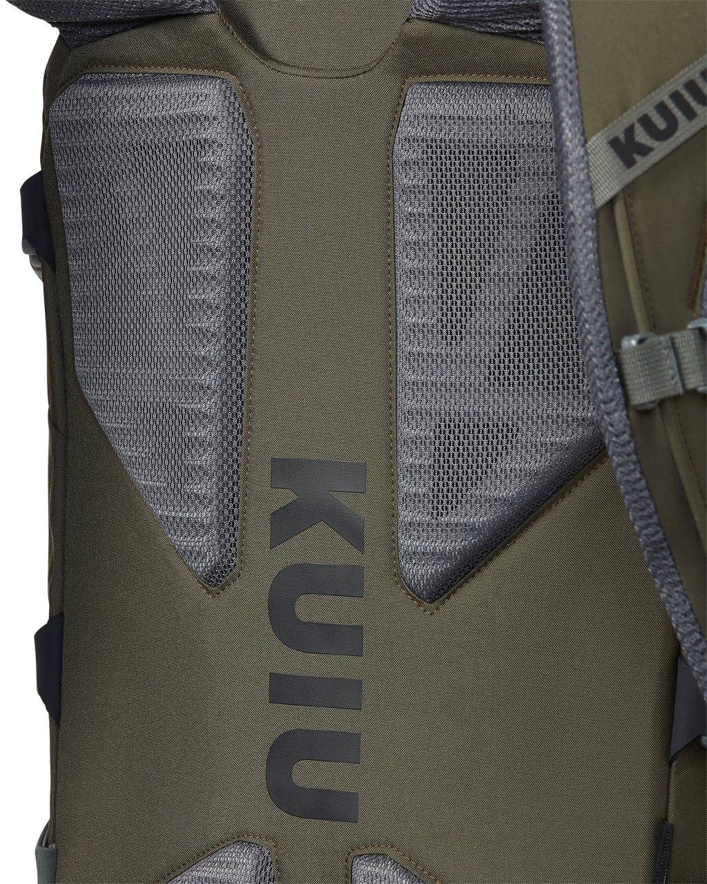 Close-up detail of shoulder strap and back padding on the Ranger 2200 in Ash Brown