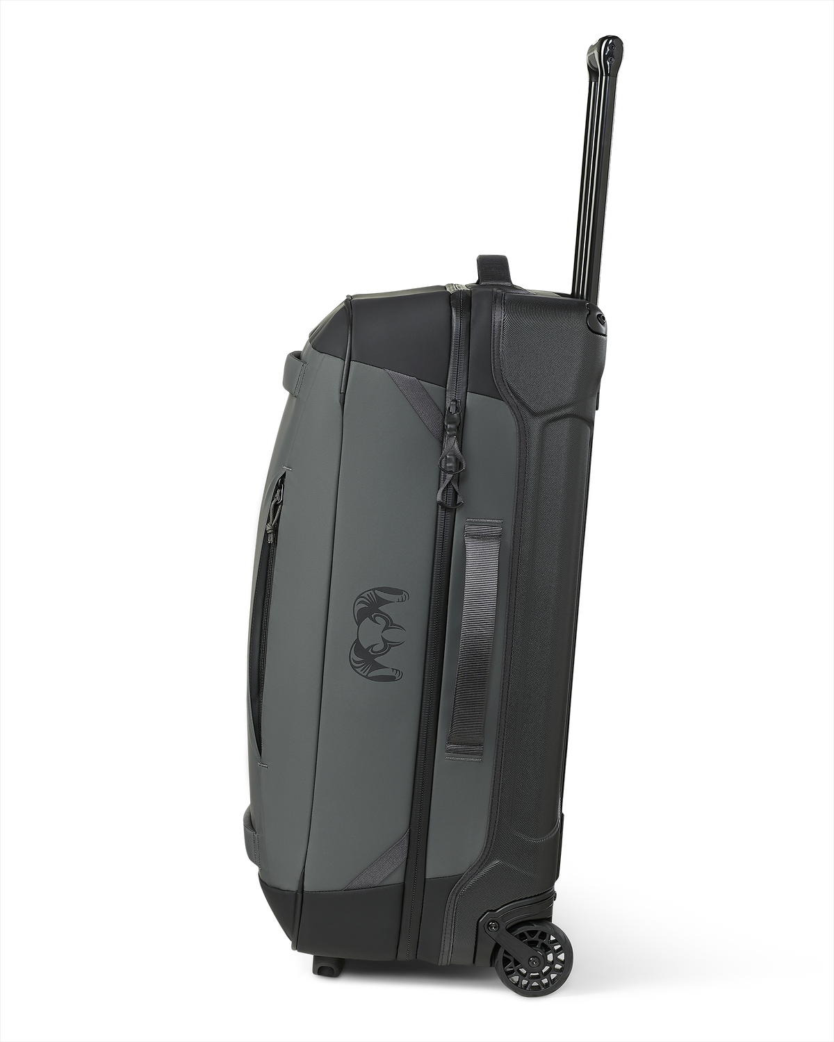 Profile view of Waypoint 4500 Roller Travel Bag in Gunmetal Grey, featuring the integrated side grab handle