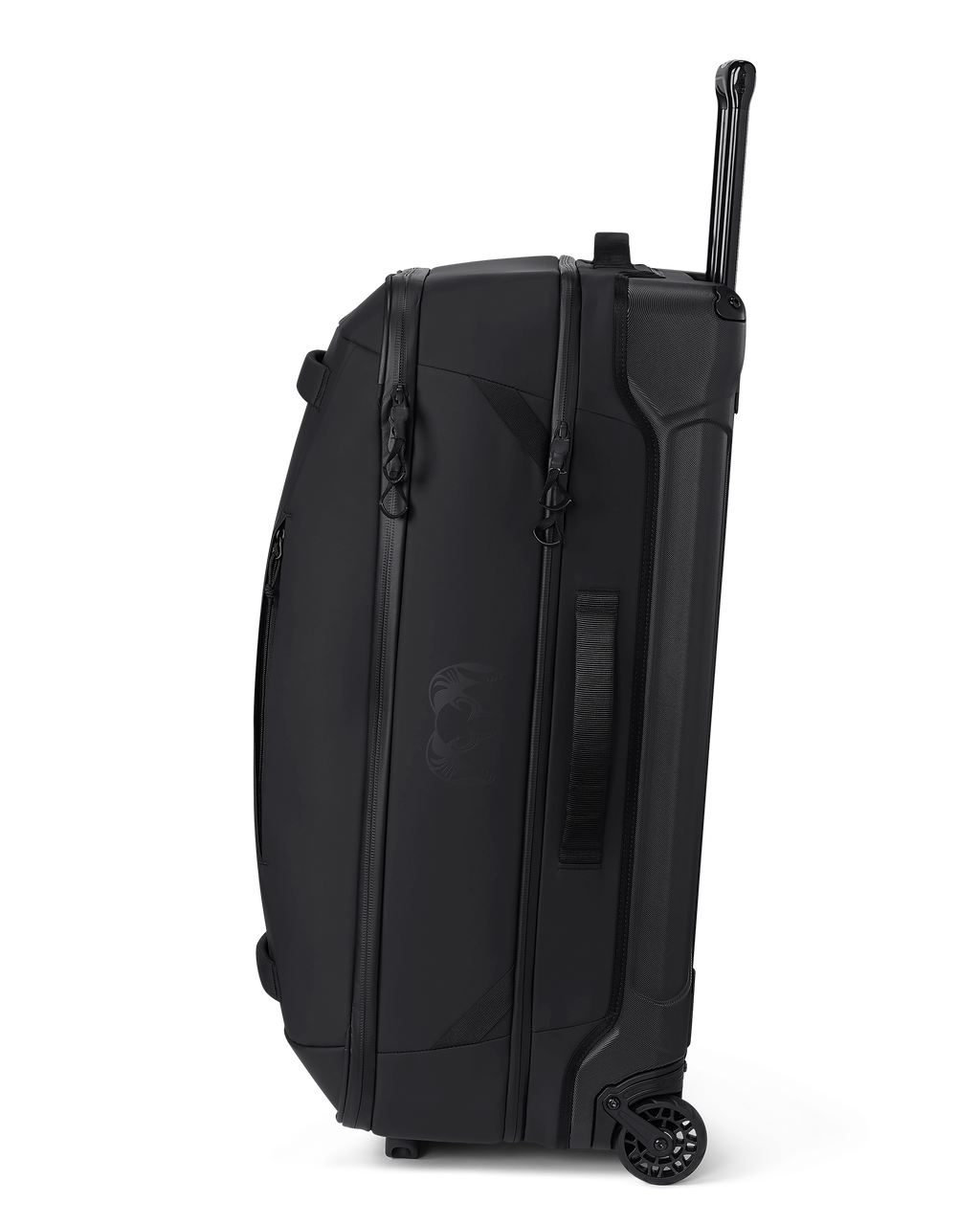A left profile view of Waypoint 3000 Roller Travel Bag in Black, featuring the integrated side grab handle 