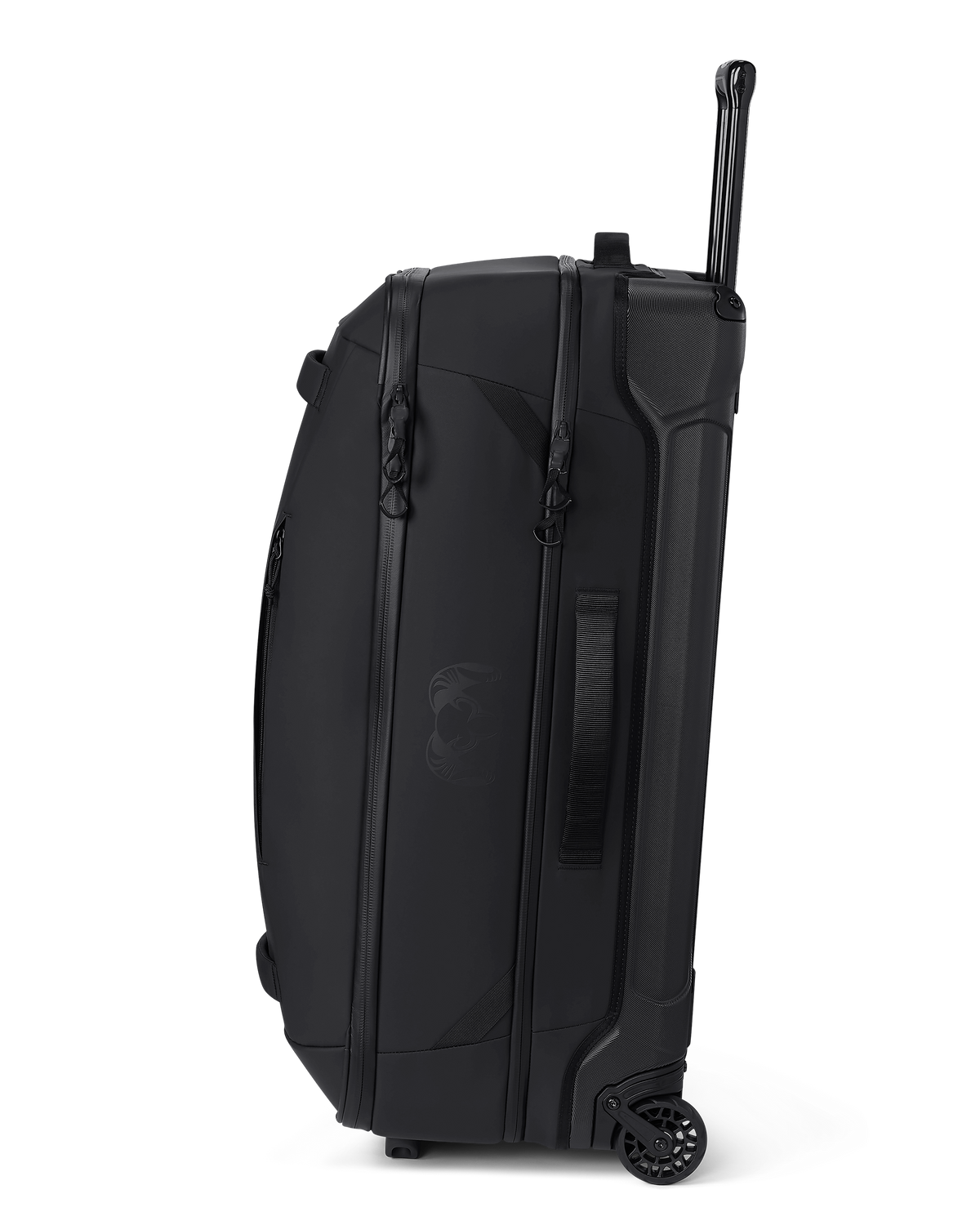 A left profile view of Waypoint 3000 Roller Travel Bag in Black, featuring the integrated side grab handle 