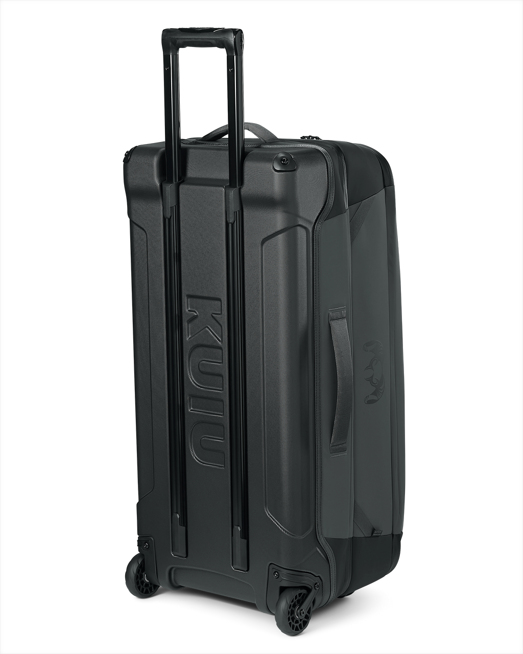 Back side, angled view of the Waypoint 6500 Roller Travel Bag in Gunmetal Grey