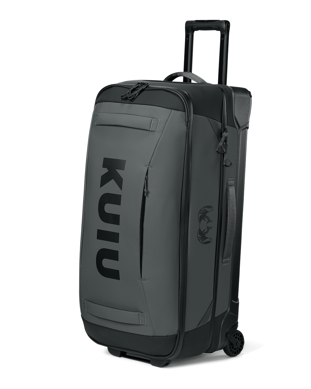 Angled view of the Waypoint 6500 Roller Travel Bag in Gunmetal Grey