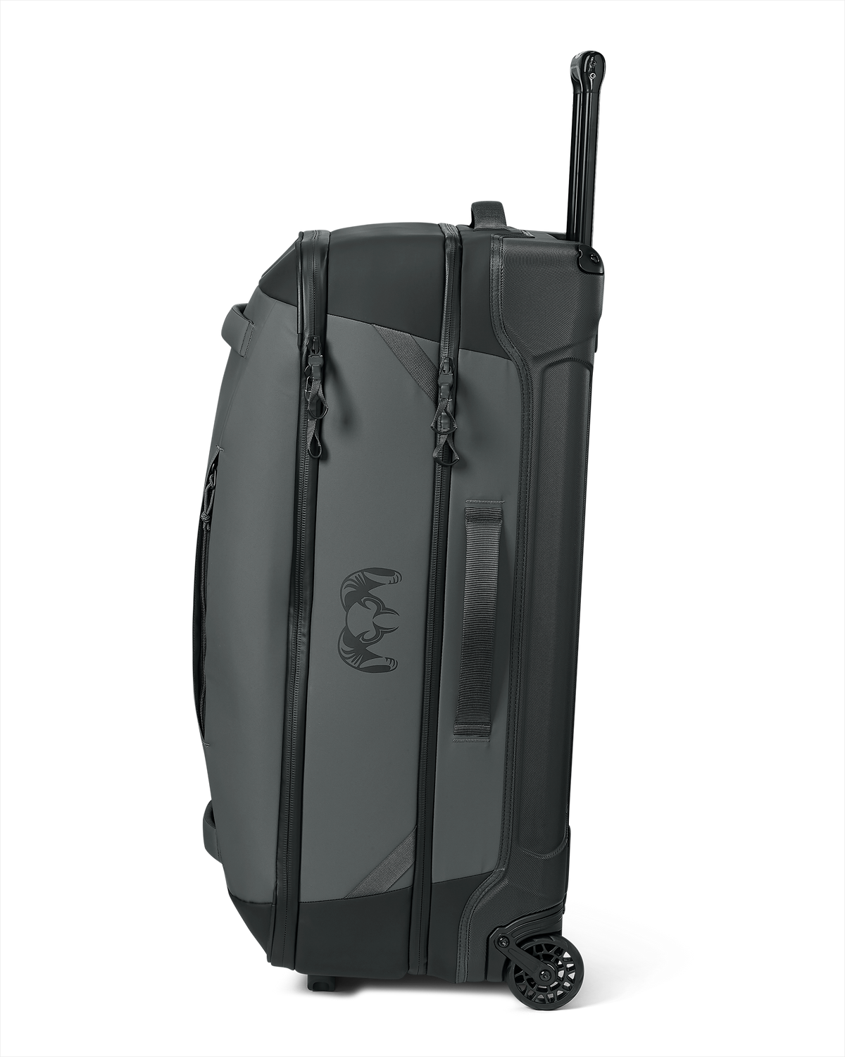 A left profile view of Waypoint 3000 Roller Travel Bag in Gunmetal Grey, featuring the integrated side grab handle 