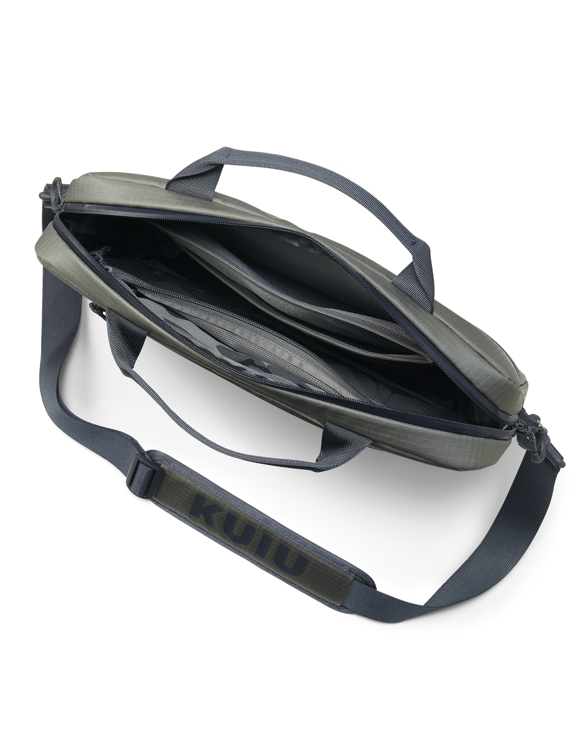 Internal storage view of Waypoint Message Bag in Stone Grey