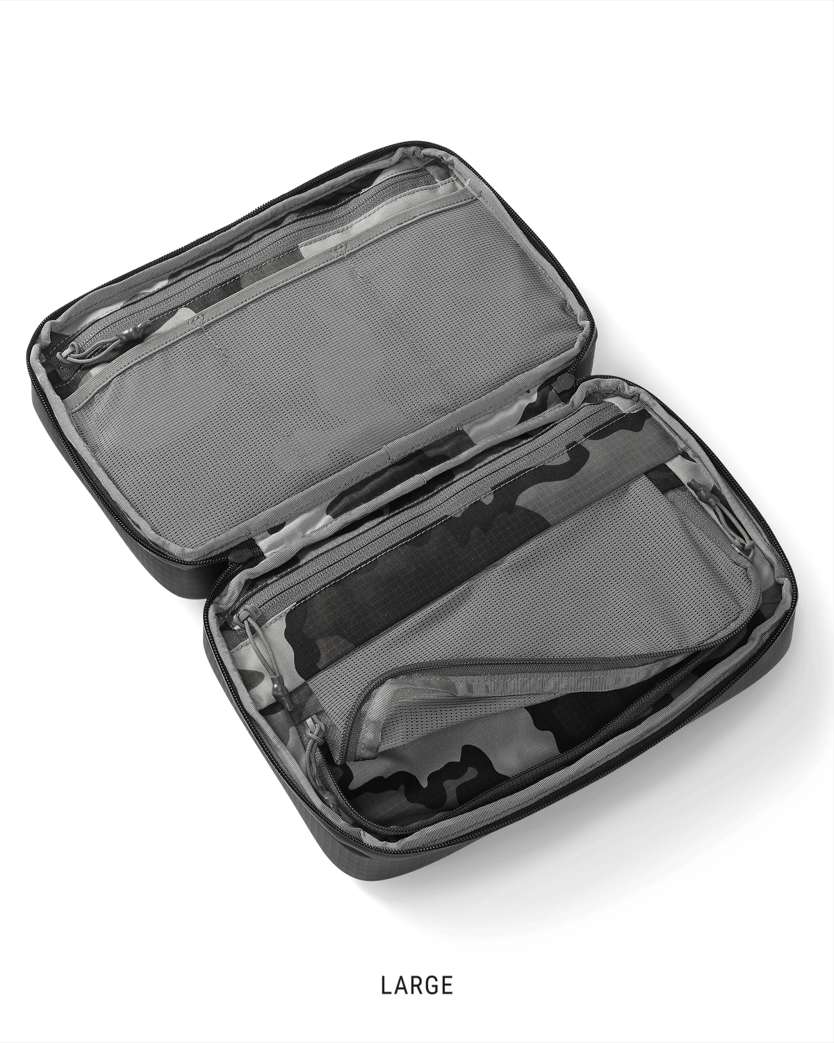 Clear view of the interior storage of a large Waypoint Dopp Kit in Black