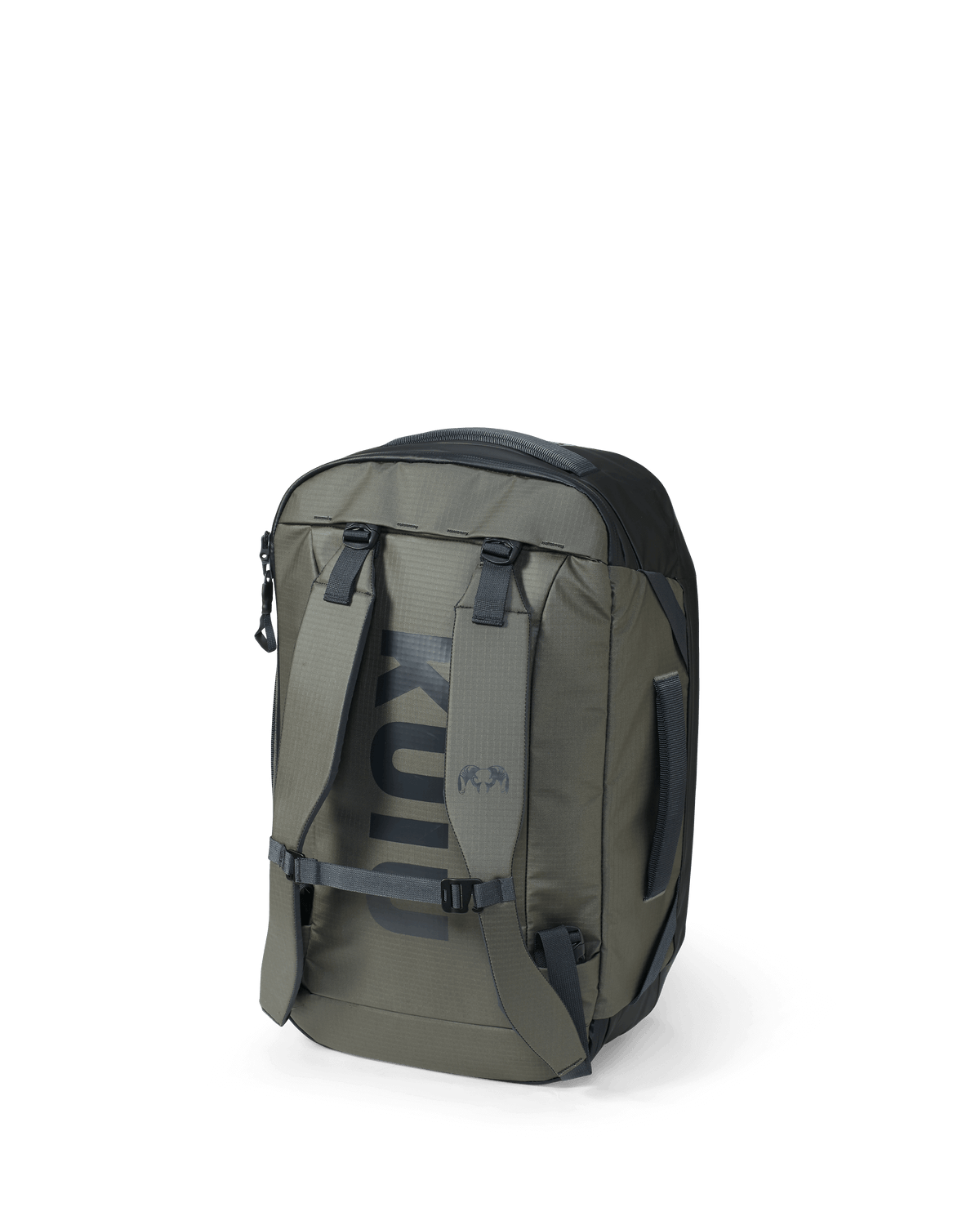 Picture of Stone Gray Waypoint 2800 Duffel Bag in a vertical orientation with the shoulder straps attached