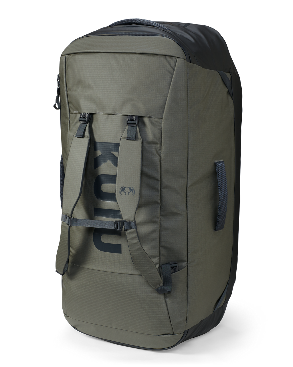 Upright Waypoint 10400 Duffel in Stone Grey with shoulder straps attached