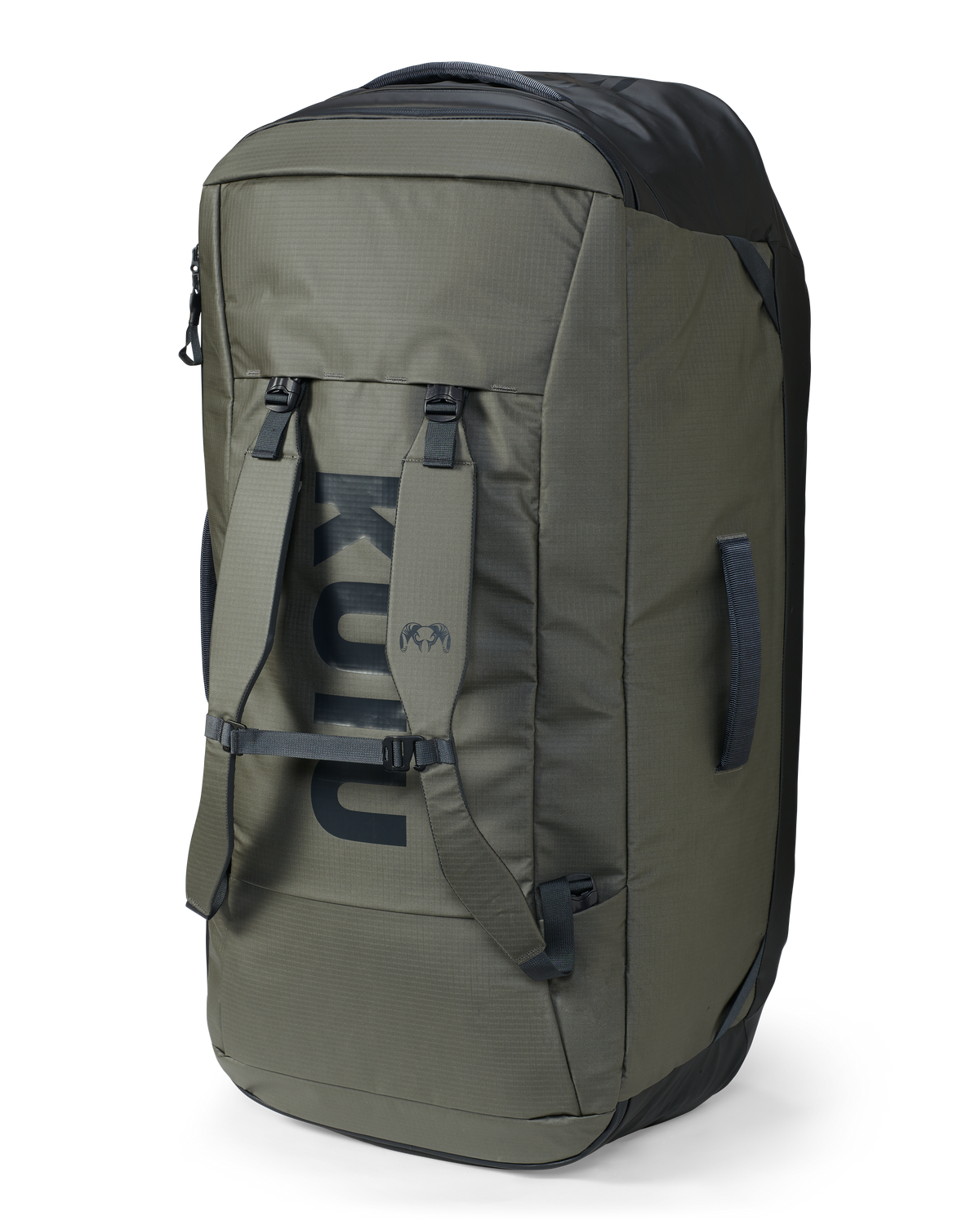 Upright Waypoint 10400 Duffel in Stone Grey with shoulder straps attached