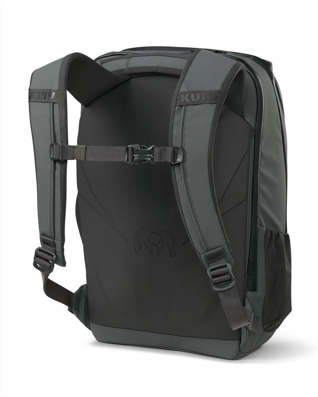 Back of Waypoint Travel Backpack in Gunmetal Grey
