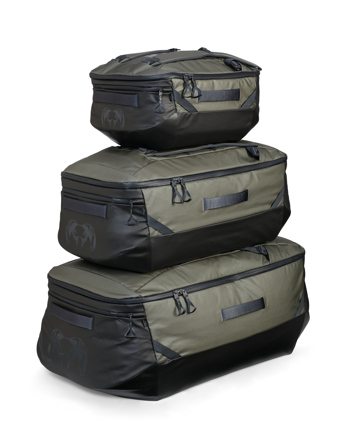 Waypoint bags stacked to show different sizes in Stone Grey