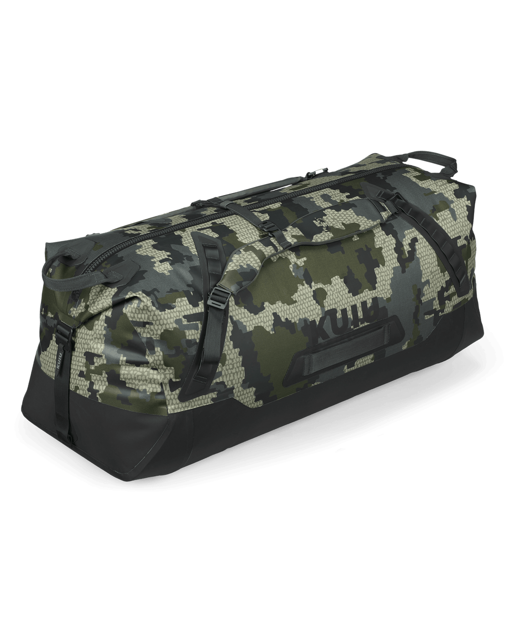 Front Angled Profile of Kodiak 6000 Submersible Duffel in Verde Camouflage