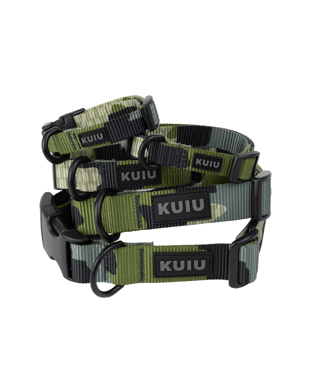 Camo Webbing Dog Collar in Verde Camouflage in 5 different sizes; Extra Small, Small, Medium, Large and Extra Large