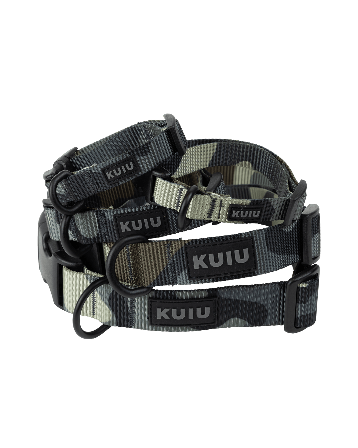 Camo Webbing Dog Collar in Vias Camouflage in 5 different sizes; Extra Small, Small, Medium, Large and Extra Large 