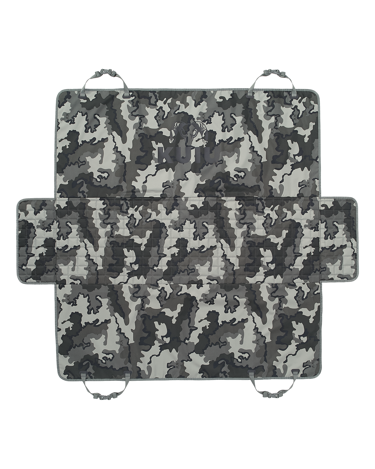 Flat lay view of the Quilted K9 Seated Cover in Vias Storm