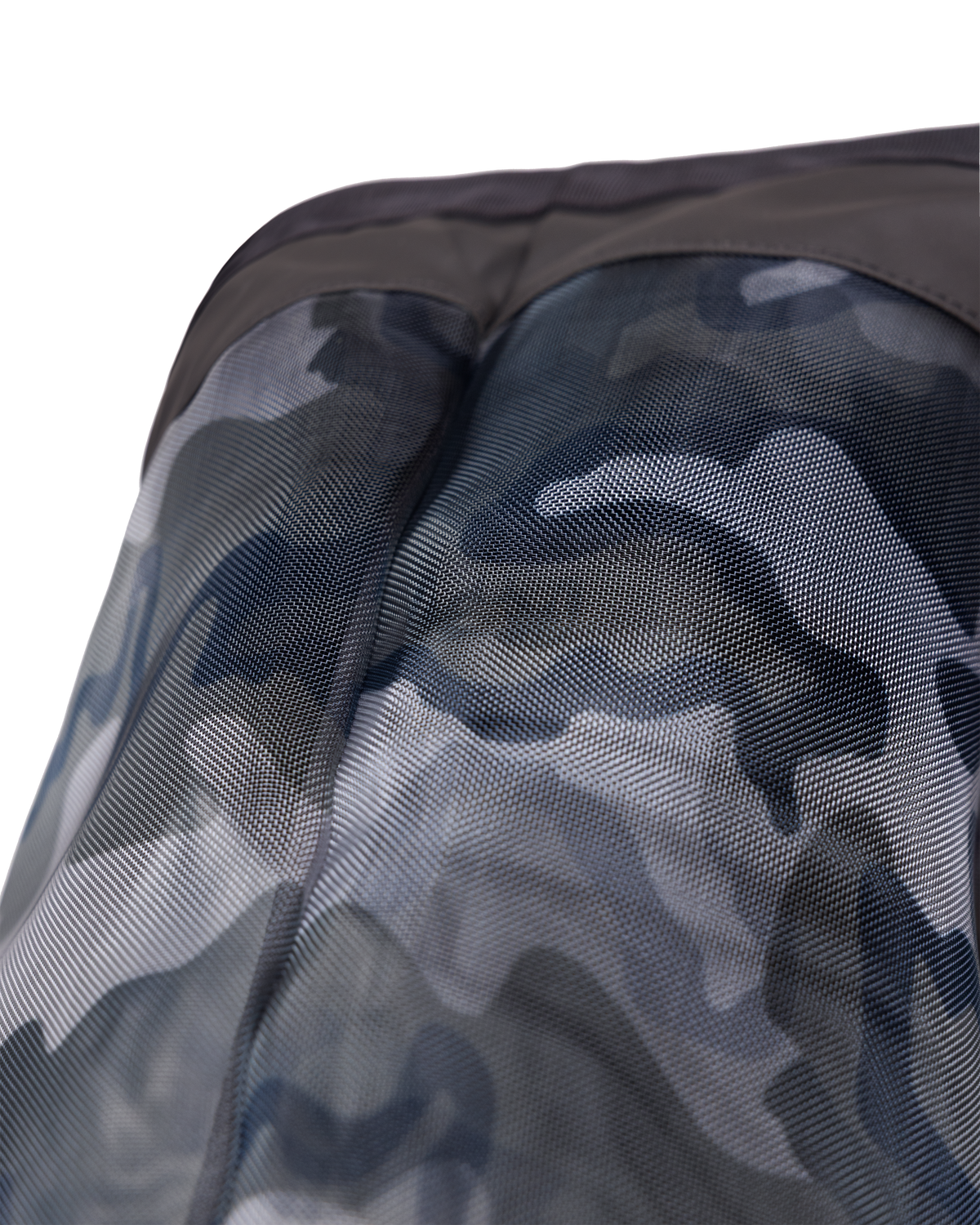 Close-up detail KUIU 3500 Mesh Tote Bag  in Vias Storm, Highlighting texture and pattern on mesh material 