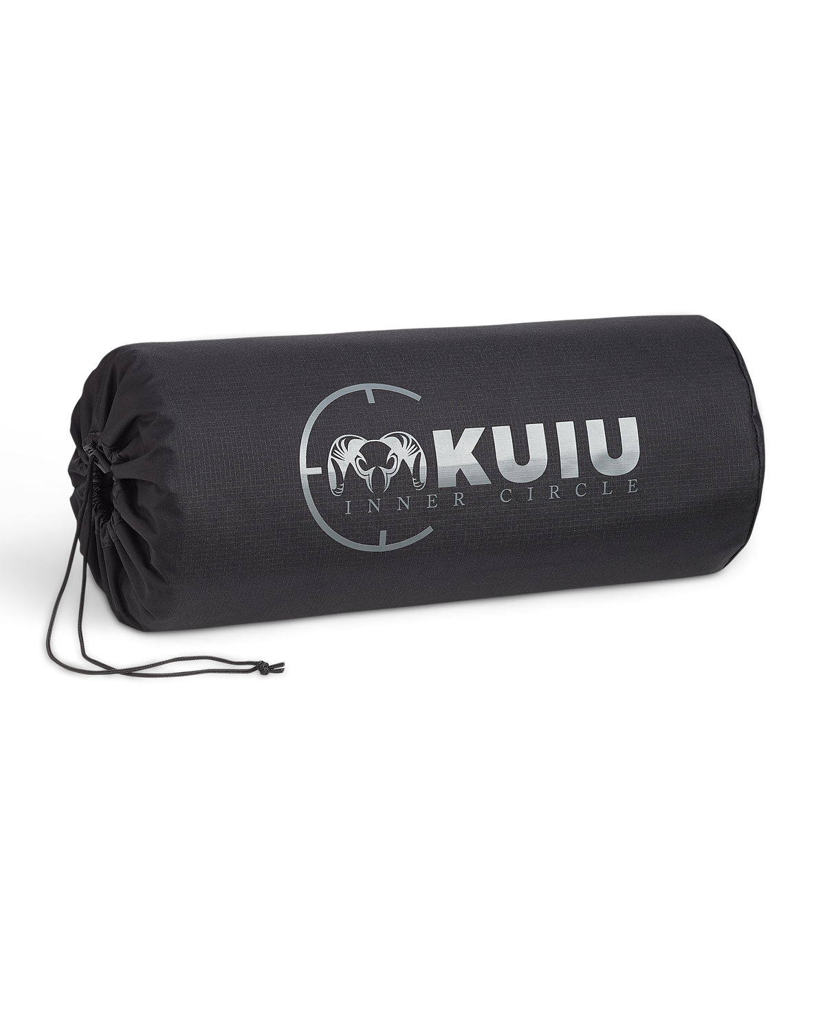 Inner Circle Distance AT Blacket, shown in a packable black cylindrical drawstring storage bag with a silver printed logo reading 'KUIU INNER CIRCLE' and a ram icon.