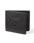 Front KUIU Leather wallet in Black with an embossed ram's head logo on the front.