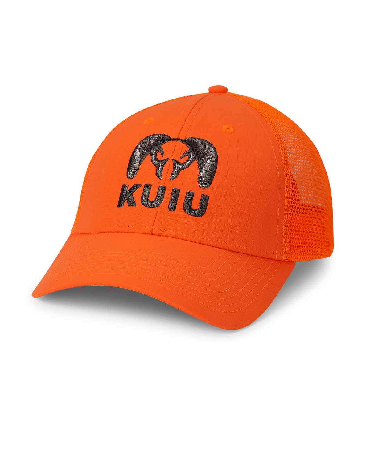 Front of PRO Mesh Back CORDURA® Hat in Blaze Orange with Black embroidered KUIU Logo