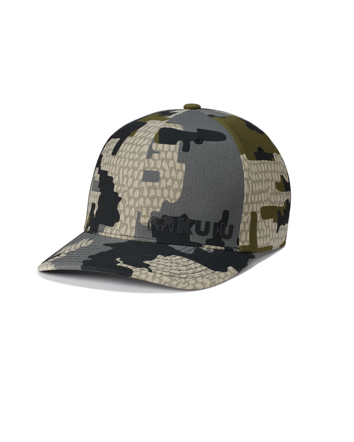 Front of Youth Pro Airmesh Flexfit Hat in Verde Camouflage