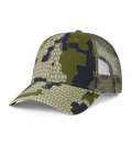 Front of Blank KUIU Cordura Trucker Hat in Verde Camouflage
