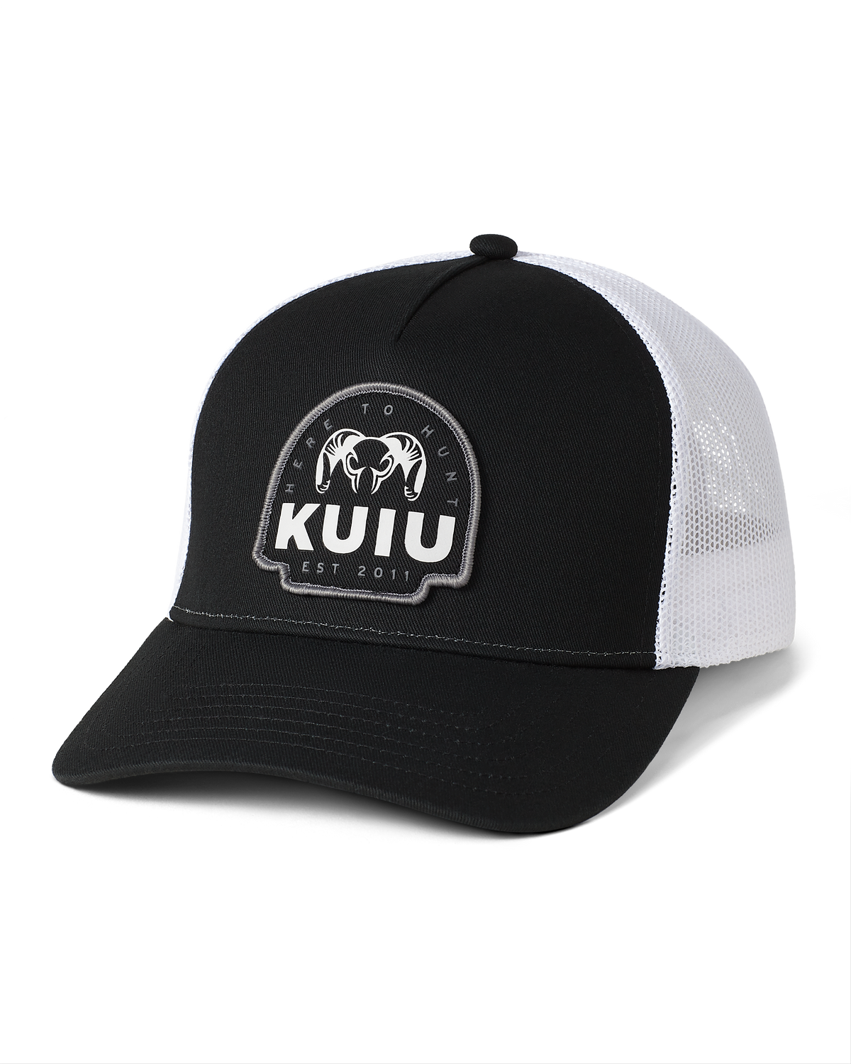 Front of KUIU Here to Hunt Woven Patch Hat in Black/White