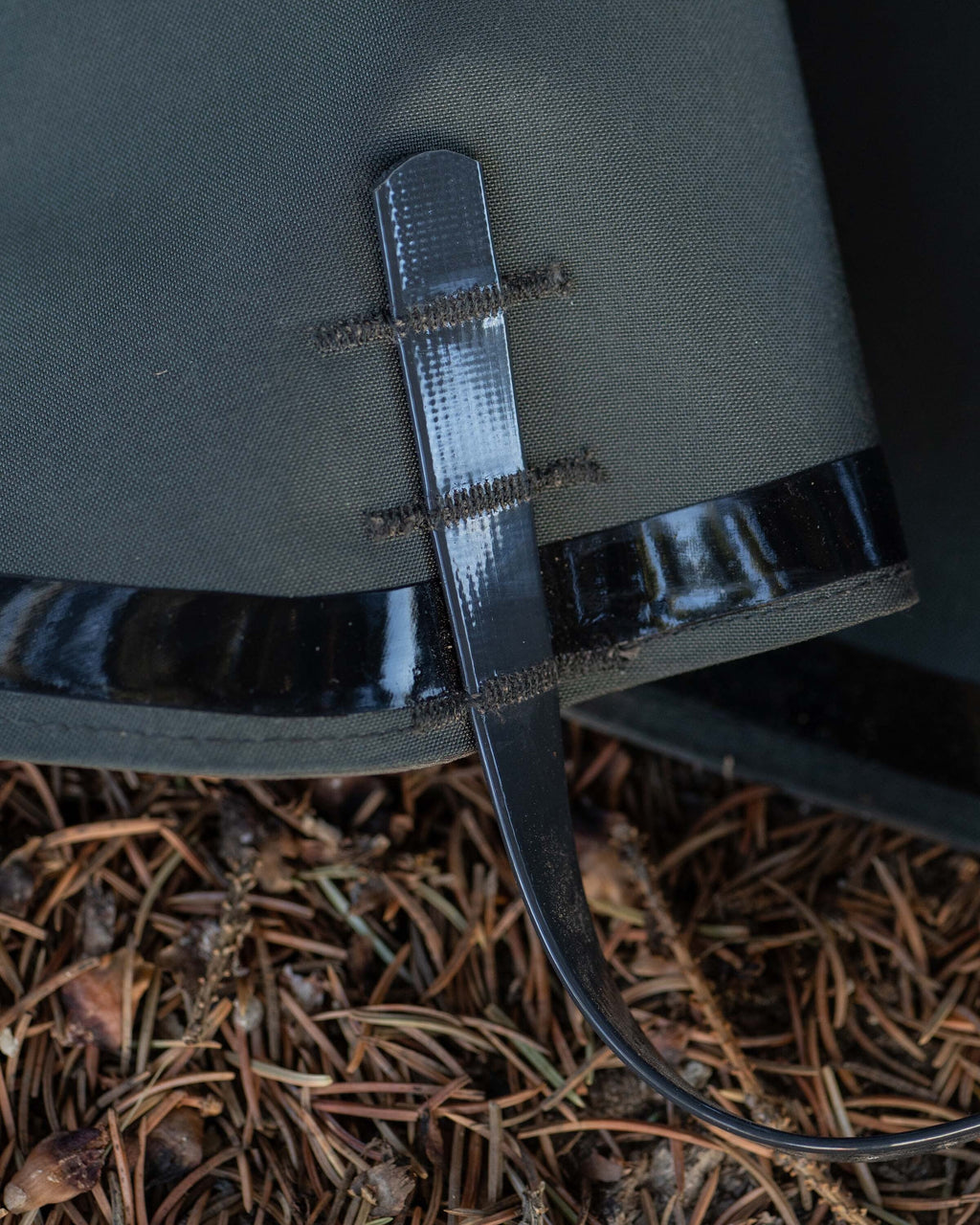 Interior of Yukon HD Hunting Boot Gaiter in Ash Brown showing TPU-coated nylon boot strap attachment