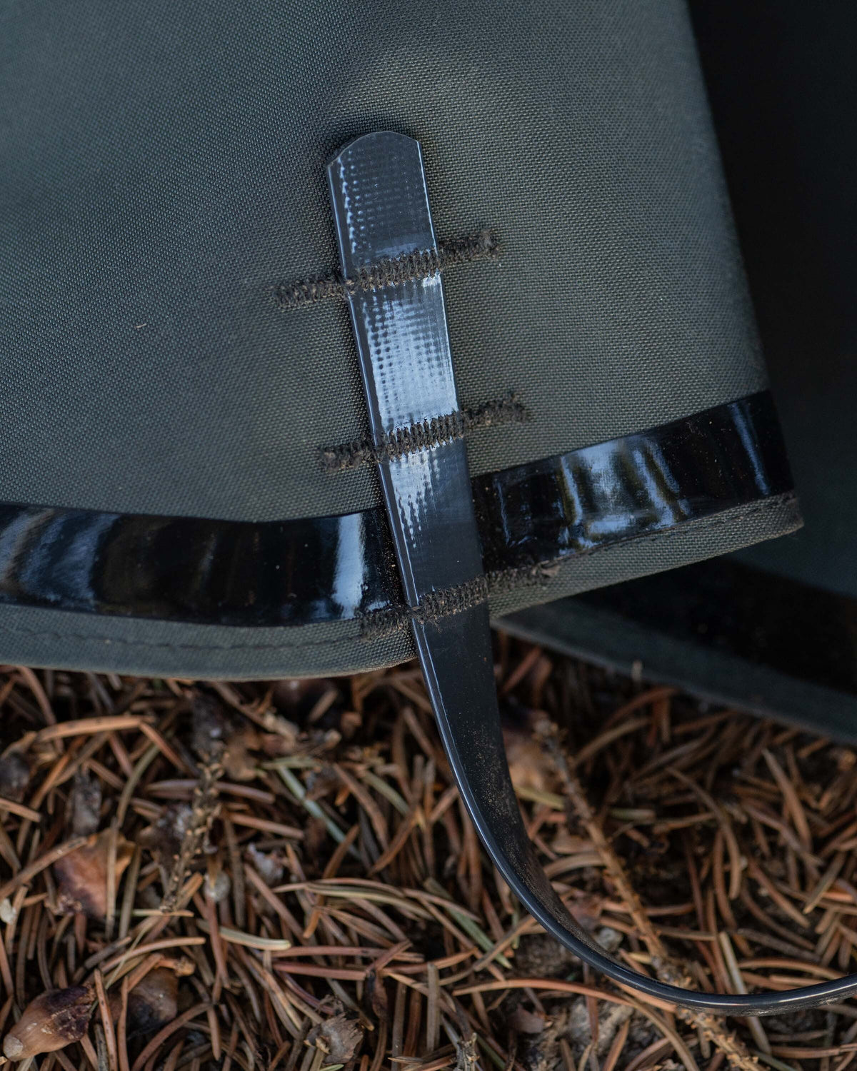Interior of Yukon HD Hunting Boot Gaiter in Ash Brown showing TPU-coated nylon boot strap attachment