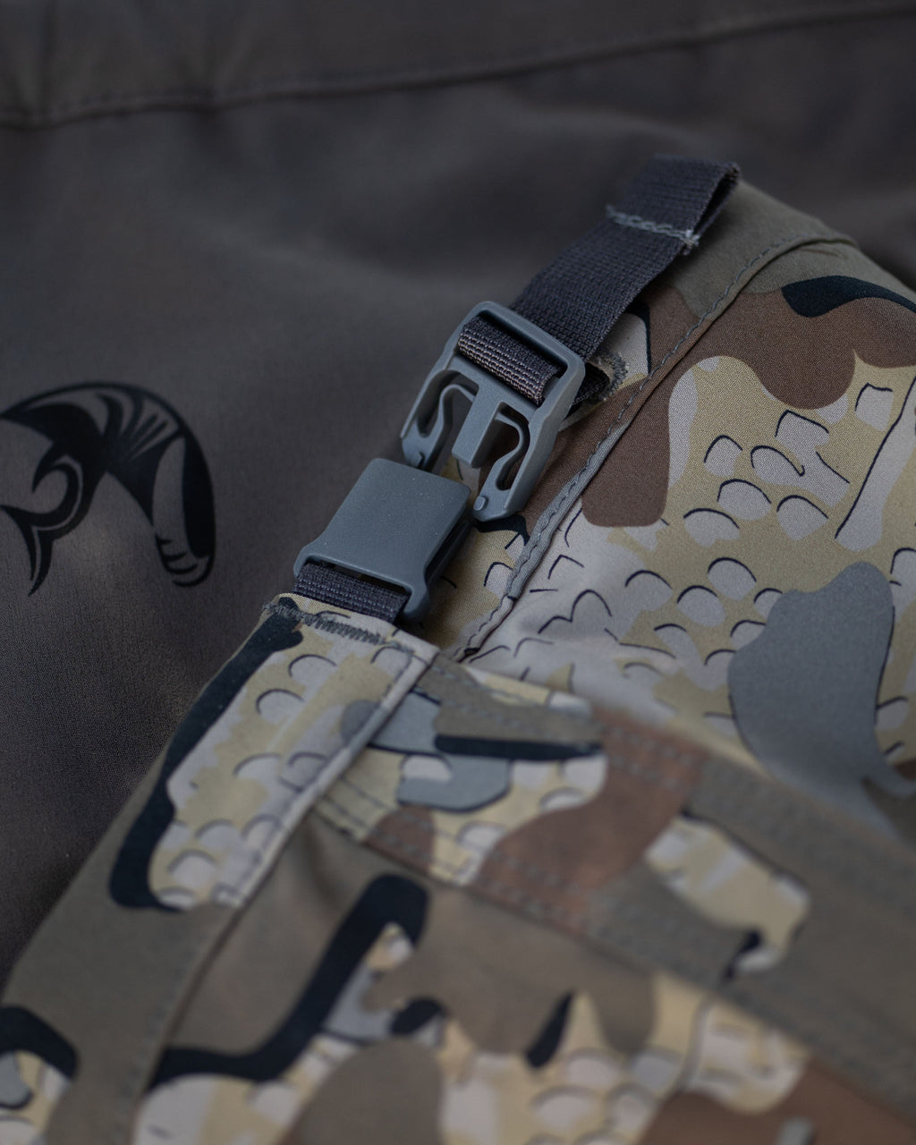 Detail of top buckle on the Yukon HD Hunting Boot Gaiter in Valo Camouflage