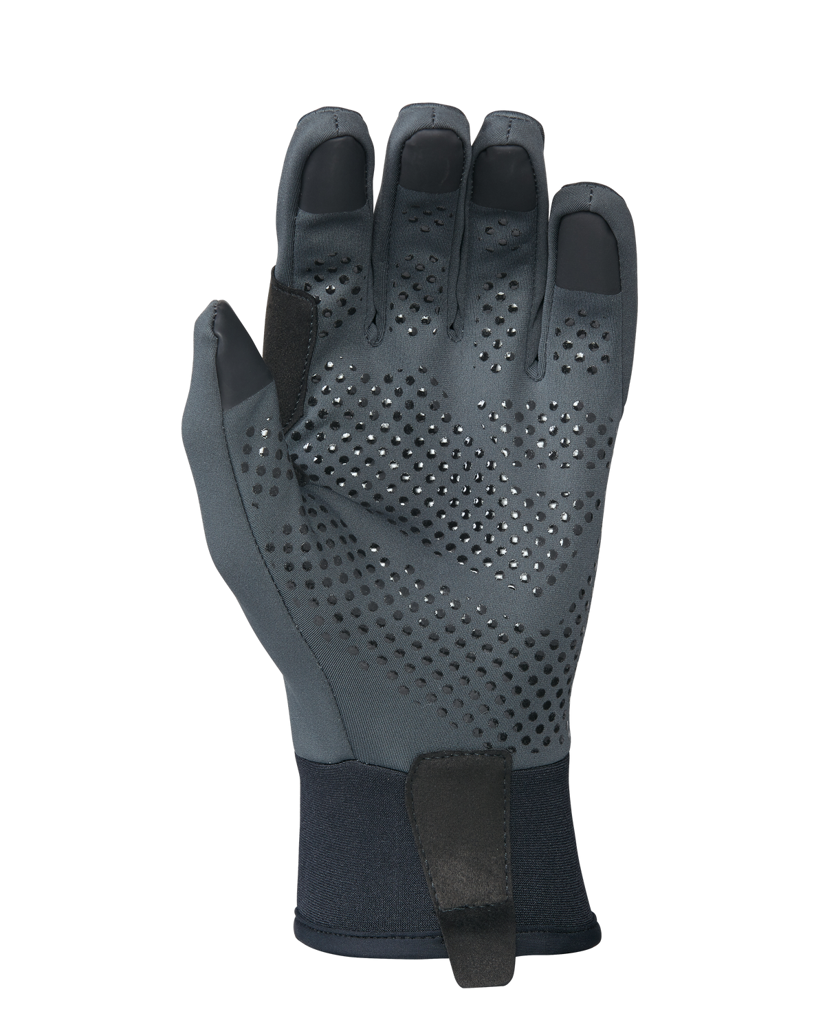 Back of Axis Glove in Gunmetal Grey Color Highlighting Conductive Finger and Thumb Tips