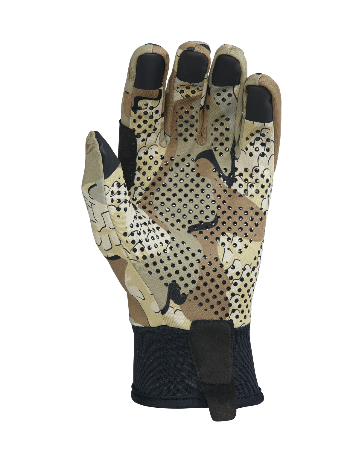Back of Axis Glove in Valo Camouflage Highlighting Conductive Finger and Thumb Tips