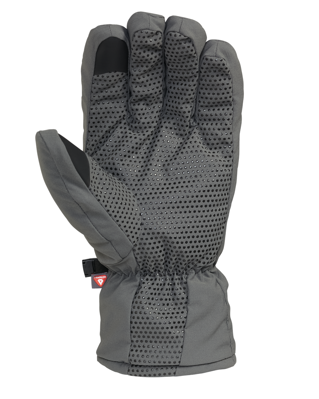 Palm of Kenai Packable Glove in Gunmetal Grey Color Highlighting Conductive Index Finger and Thumb for Smartphone Use