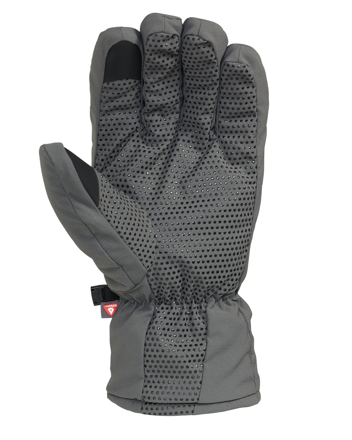 Palm of Kenai Packable Glove in Gunmetal Grey Color Highlighting Conductive Index Finger and Thumb for Smartphone Use