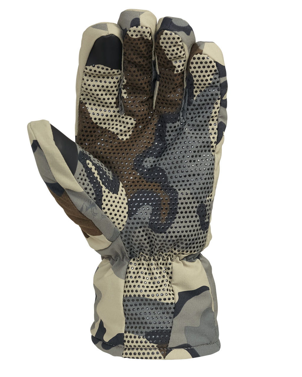 Palm of Kenai Packable Glove in Vias Camouflage Highlighting Conductive Index Finger and Thumb for Smartphone Use