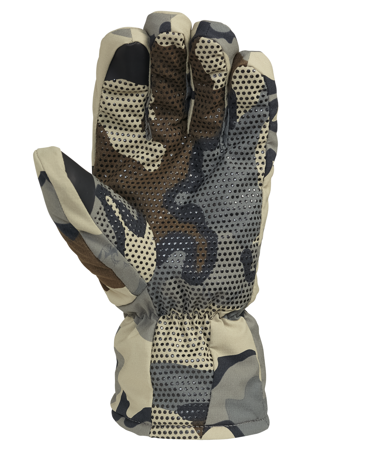 Palm of Kenai Packable Glove in Vias Camouflage Highlighting Conductive Index Finger and Thumb for Smartphone Use