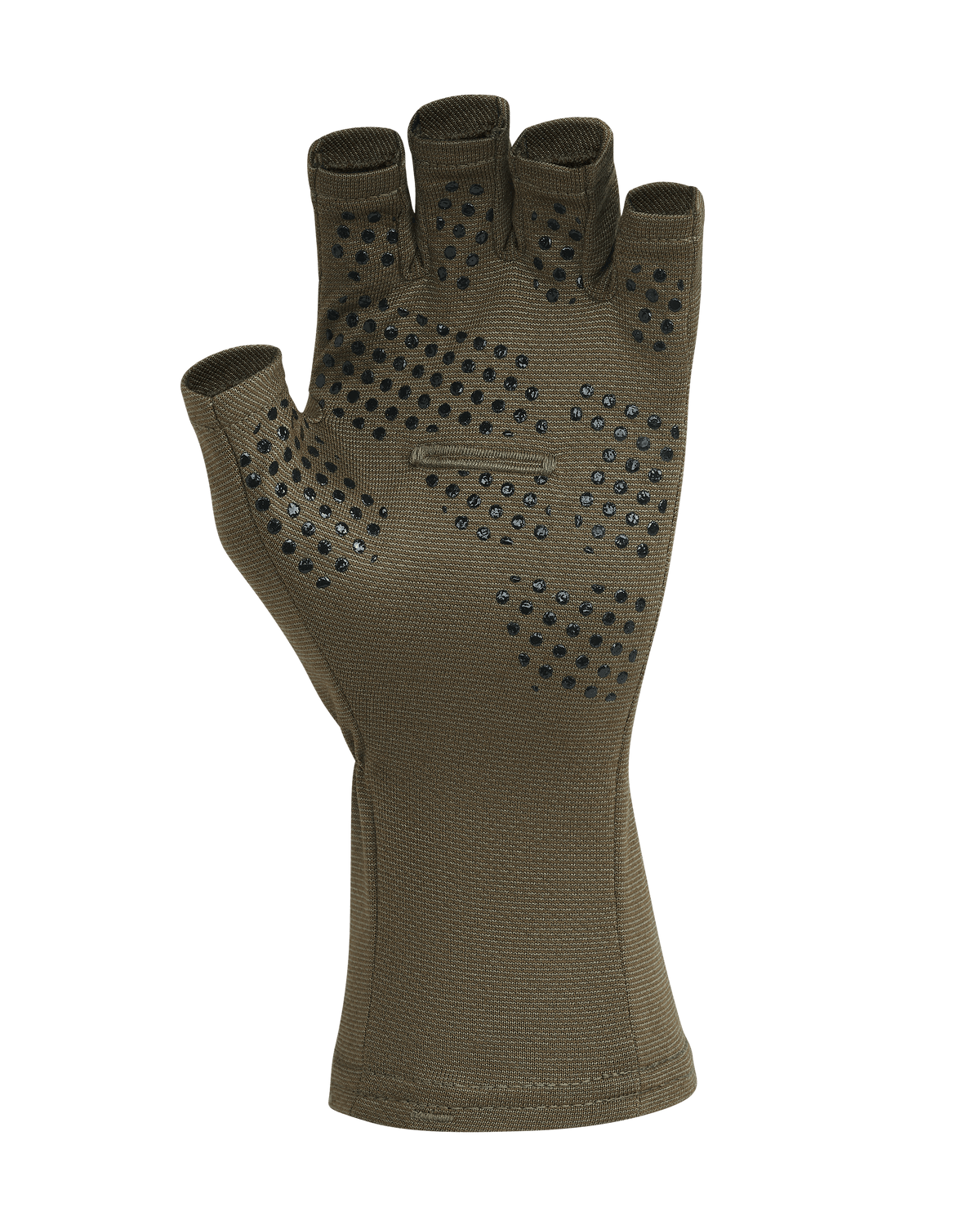 Palm View of Ultra Merino 210 Fingerless Glove in Ash Brown, Highlighting the silicone non-slip dots
