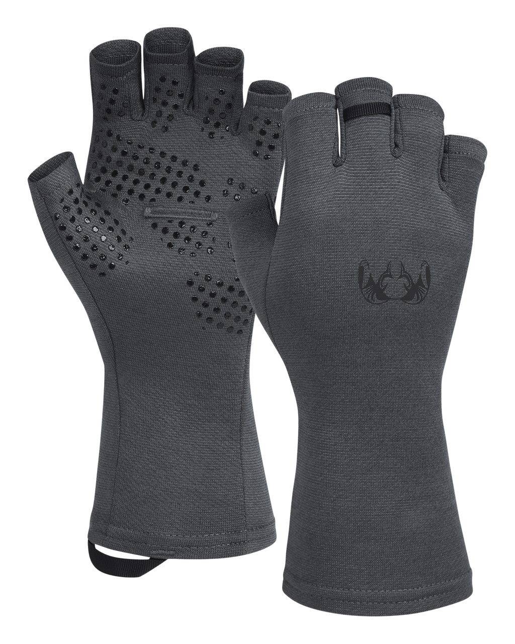 Front and Back of Ultra Merino 210 Fingerless Glove in Gunmetal Grey