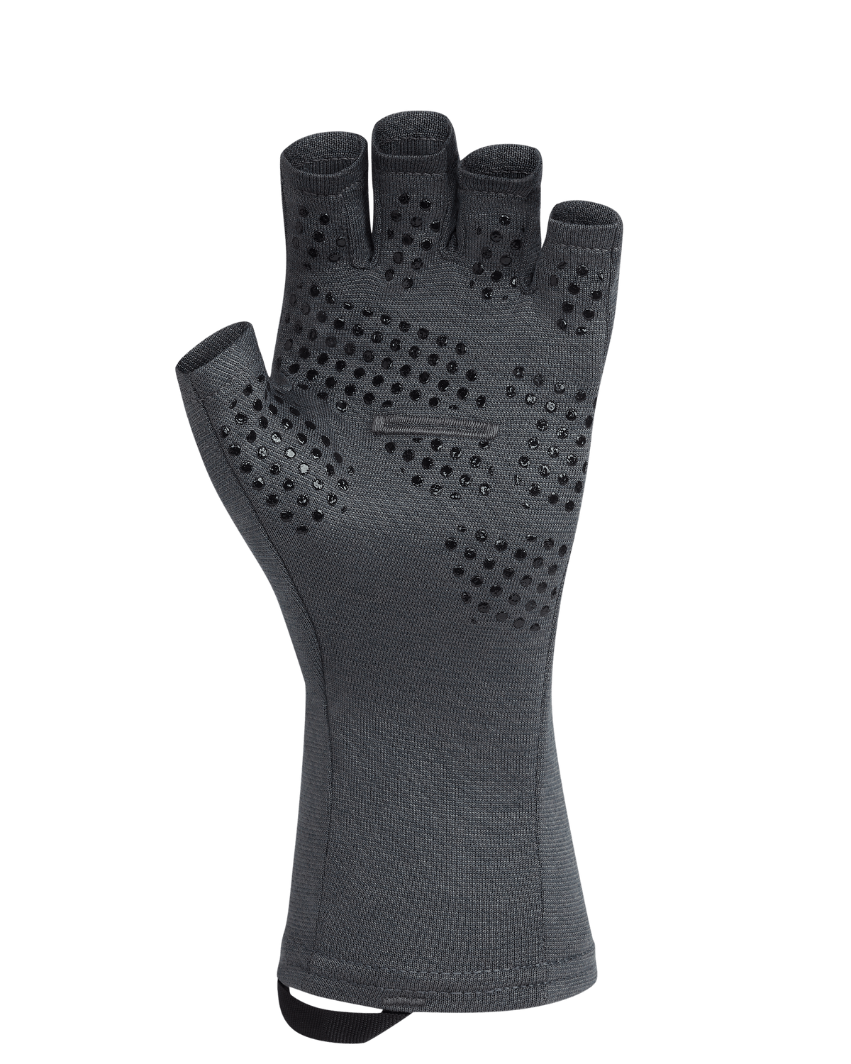 Palm View of Ultra Merino 210 Fingerless Glove in Gunmetal Grey, Highlighting the silicone non-slip dots