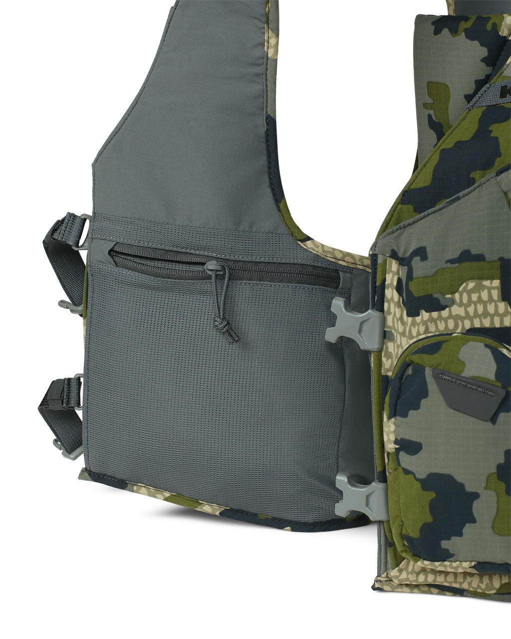 Rival Turkey Vest in Verde Camouflage, Highlighting inside zip closure accessory pocket