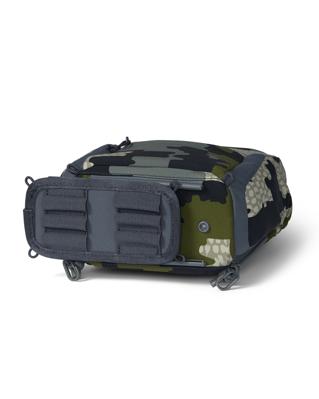 Bottom of PRO G3 Bino Harness in Verde Camouflage color, showcasing bottom track system for ammo holder accessory