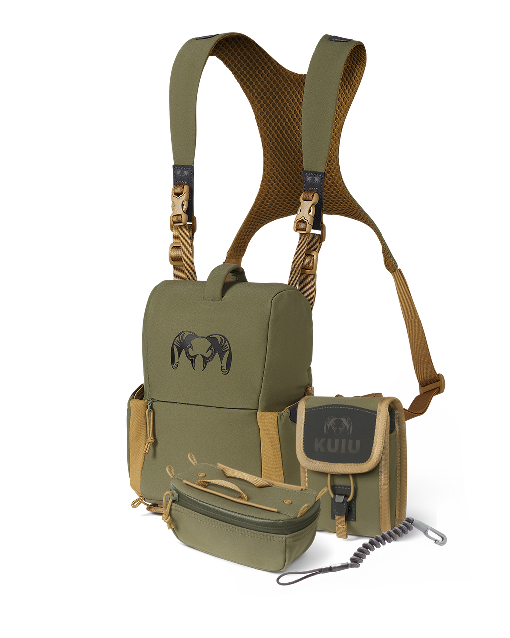 PRO G3 Bino Rangefinder Set in Evergreen Color, Includes: PRO G3 Bino Harness, PRO G3 Bino Harness Accessory Pocket, Rangefinder Lanyard, PRO G3 Rangefinder Holder