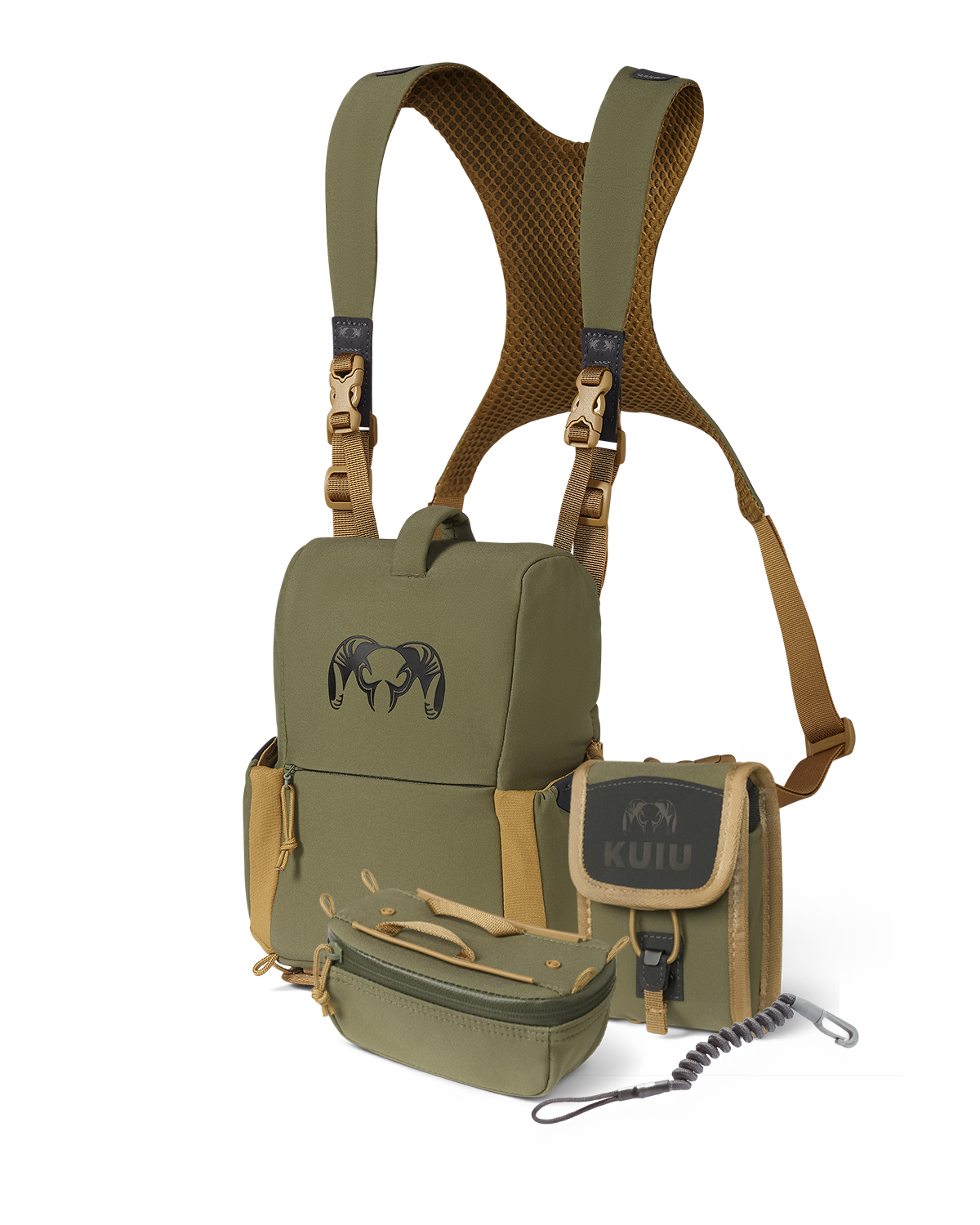 PRO G3 Bino Rangefinder Set in Evergreen Color, Includes: PRO G3 Bino Harness, PRO G3 Bino Harness Accessory Pocket, Rangefinder Lanyard, PRO G3 Rangefinder Holder
