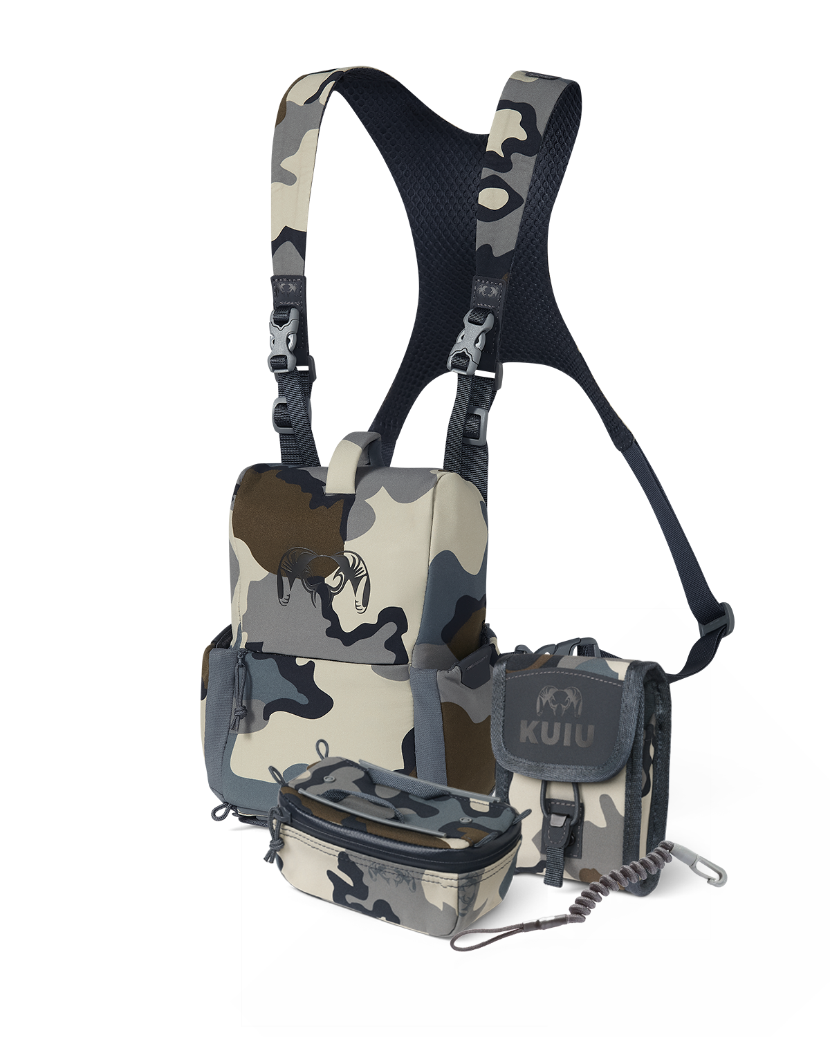 PRO G3 Bino Rangefinder Set in Vias Camouflage, Includes: PRO G3 Bino Harness, PRO G3 Bino Harness Accessory Pocket, Rangefinder Lanyard, PRO G3 Rangefinder Holder
