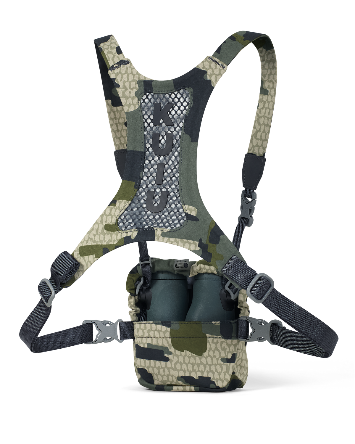 Back of Ultralight Bino Harness in Verde Camouflage