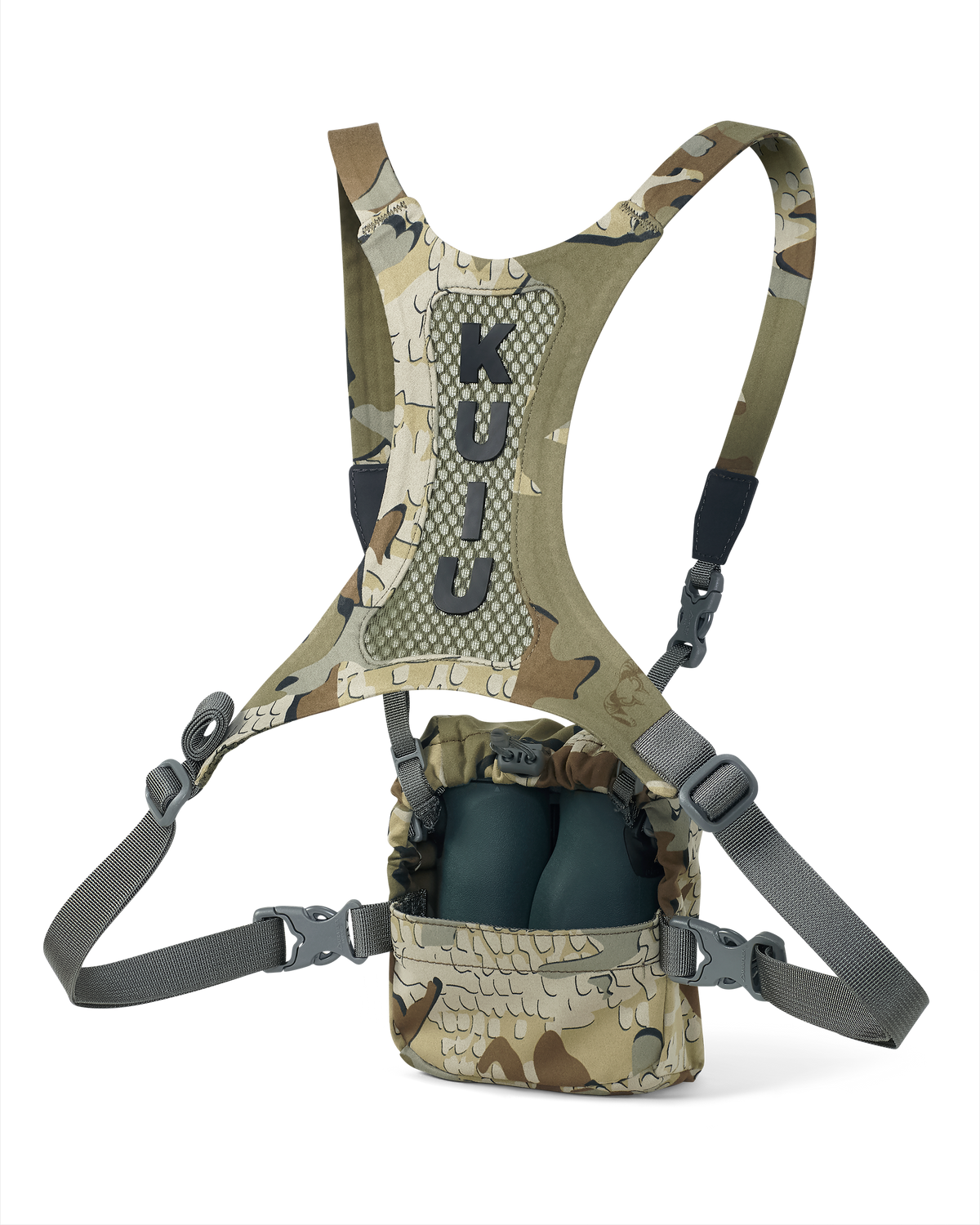 Back of Ultralight Bino Harness in Valo Camouflage