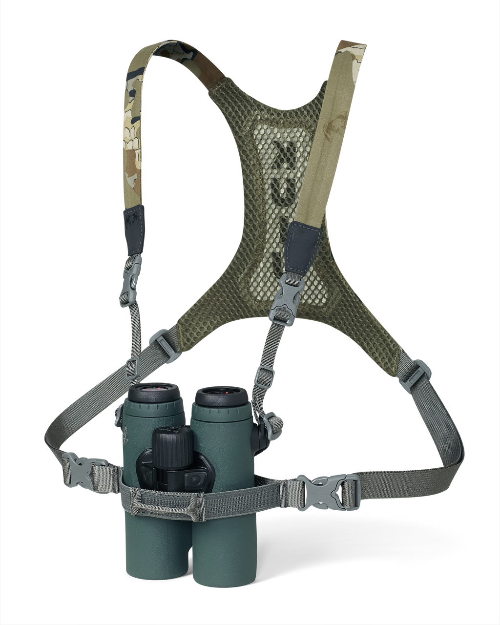 Front of Ultralight Bino Harness in Valo Camouflage without the pouch