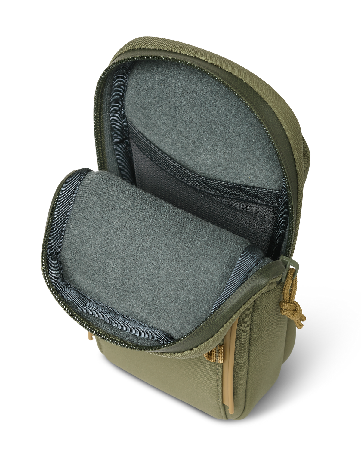 Interior of PRO G3 Phone Holder in Evergreen, Highlighting Toray fleece-lined softshell material 